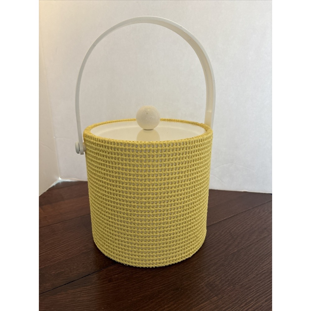 Vintage‎ Elegance By Kraftware Retro Ice Bucket Fishnet Yellow Textured  & White